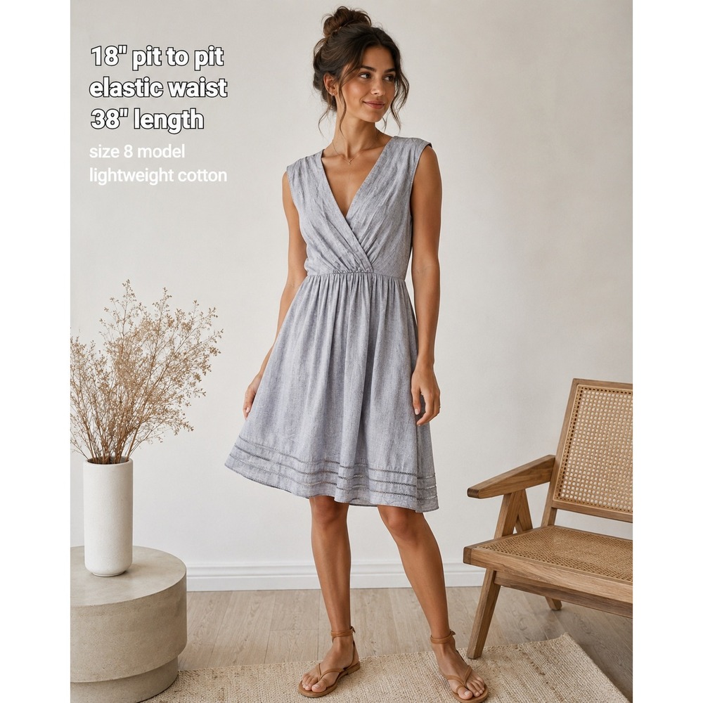 Clean Girl Cotton Minimalist Party Dress Gray Flare Resortwear Crusie Size 8